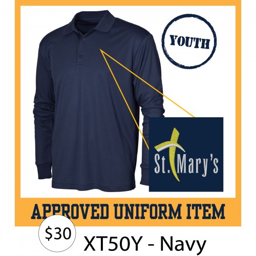BAW Long Sleeve Polo - Youth (Navy)